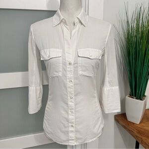 JAMES PERSE Contrast Ribbed Surplus Shirt Button Up SZ 1/Small White Luxury